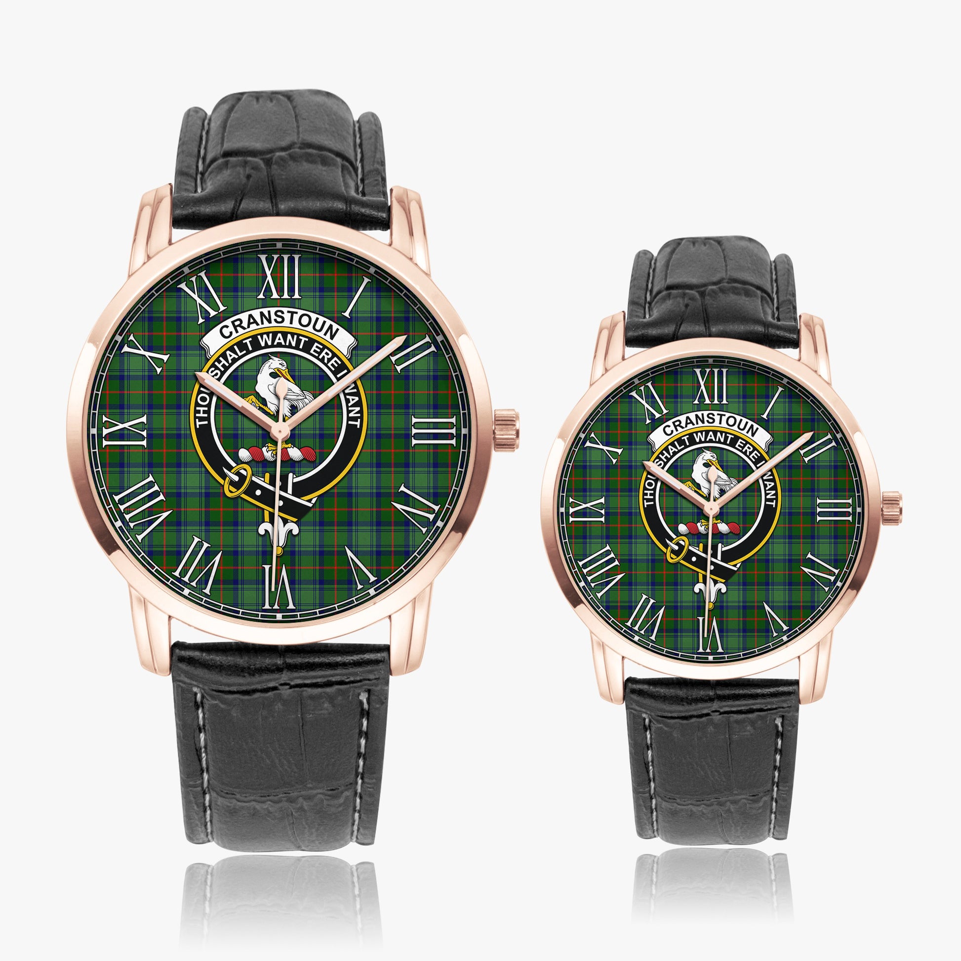 Cranstoun (Cranston) Tartan Family Crest Leather Strap Quartz Watch - Tartan Vibes Clothing