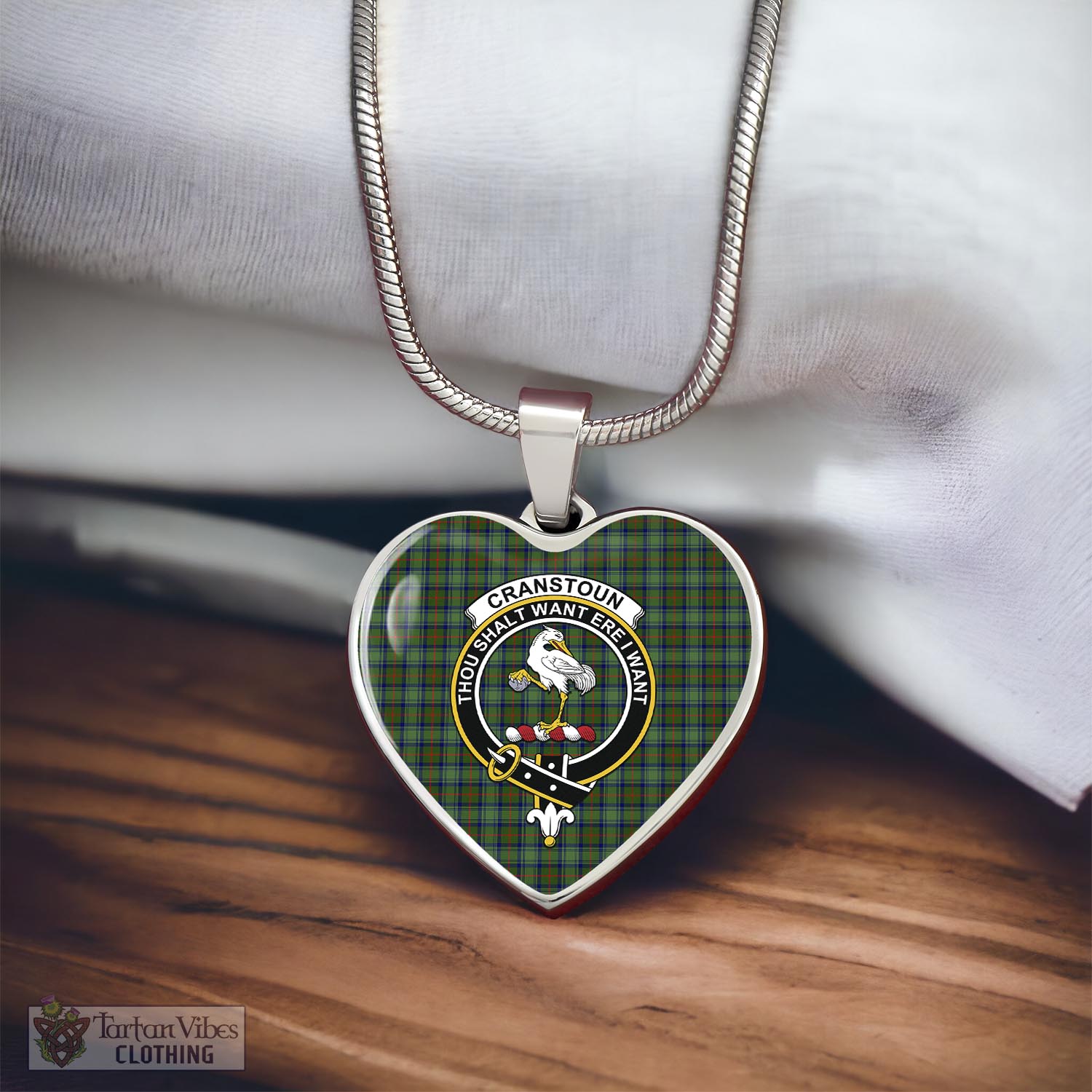 Cranstoun (Cranston) Tartan Heart Necklace with Family Crest - Tartan Vibes Clothing