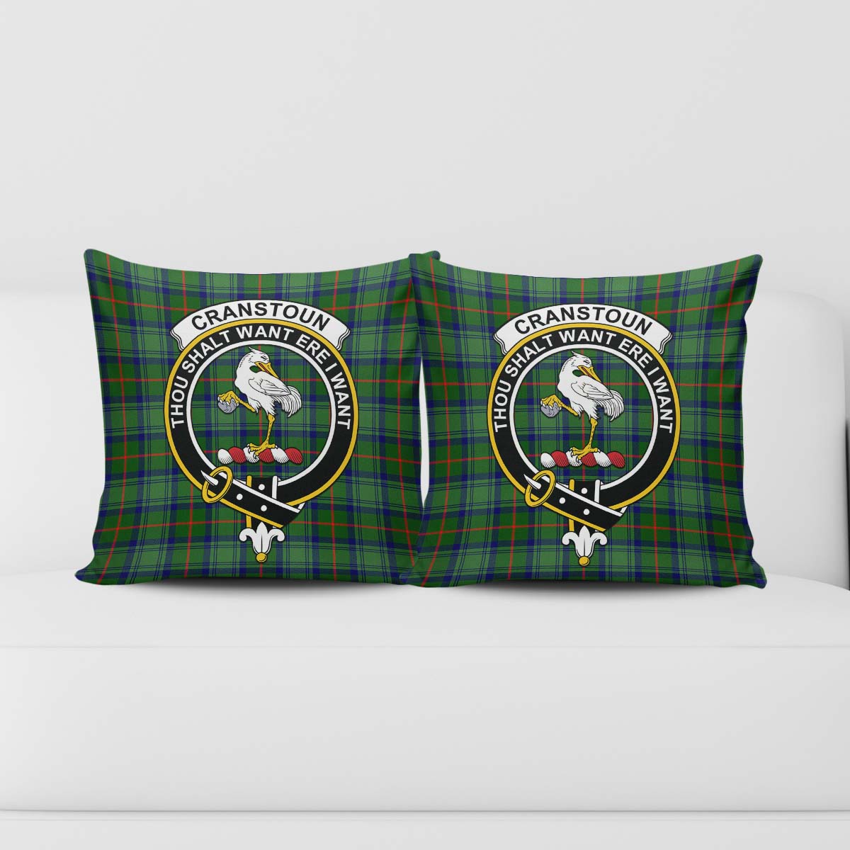 Cranstoun (Cranston) Tartan Pillow Cover with Family Crest - Tartan Vibes Clothing