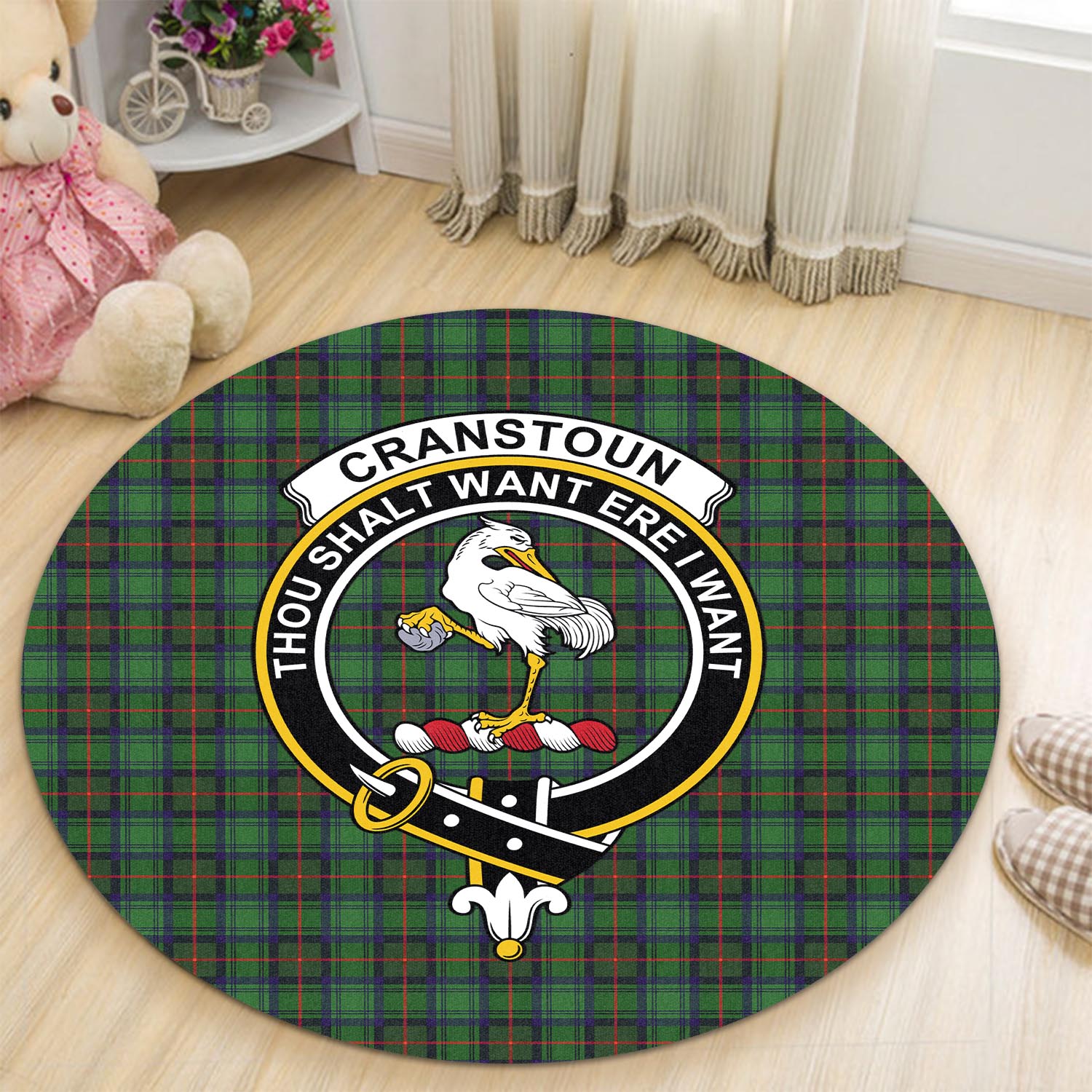 Cranstoun (Cranston) Tartan Round Rug with Family Crest - Tartan Vibes Clothing