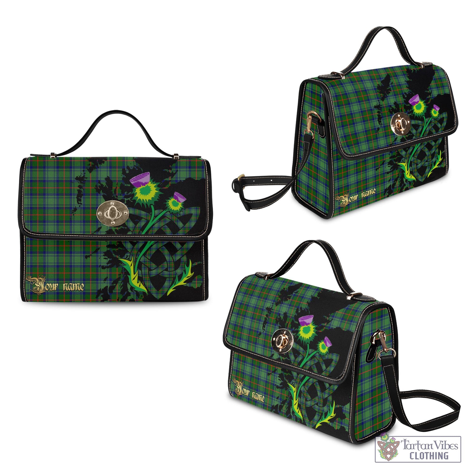 Tartan Vibes Clothing Cranstoun Tartan Waterproof Canvas Bag with Scotland Map and Thistle Celtic Accents