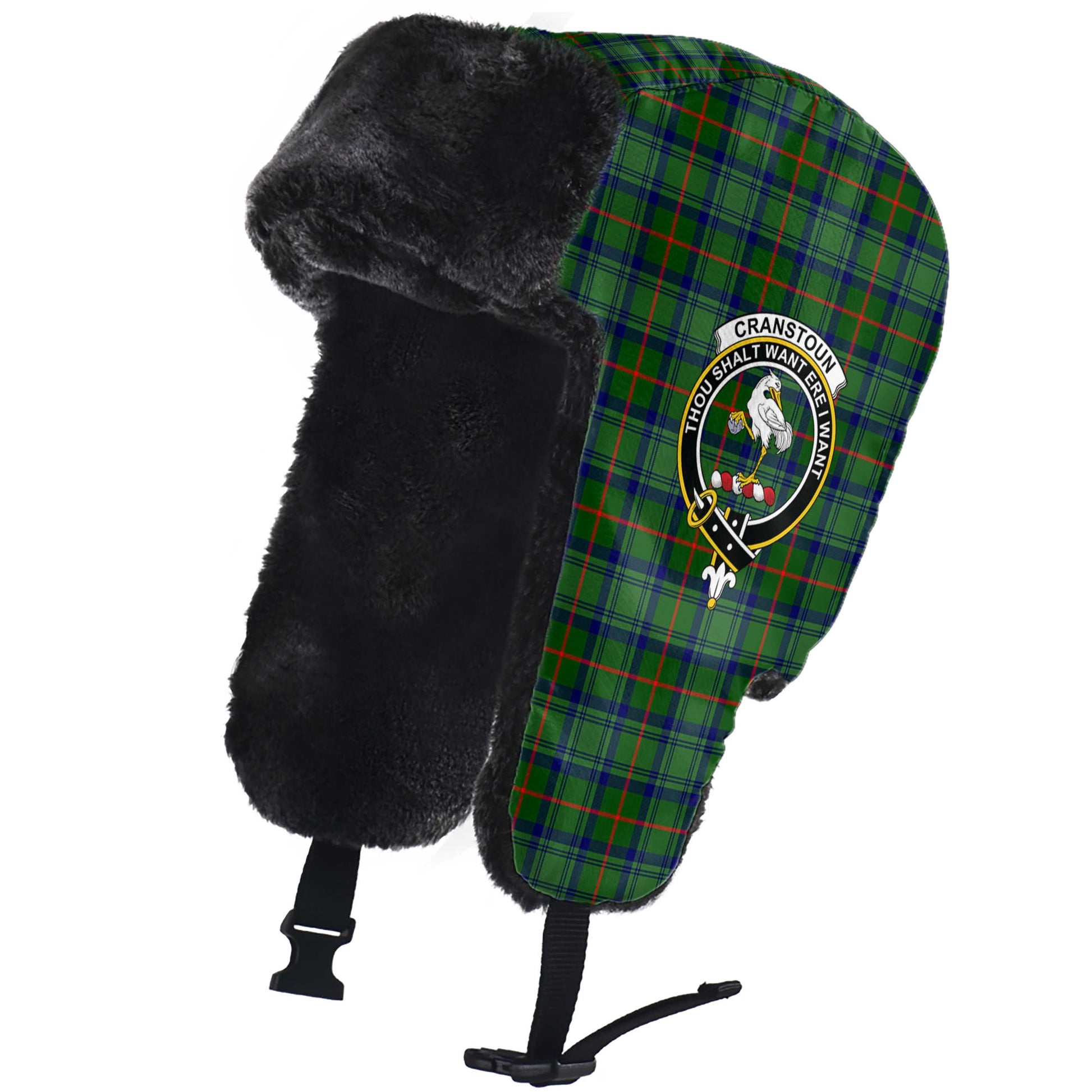 Cranstoun (Cranston) Tartan Winter Trapper Hat with Family Crest - Tartan Vibes Clothing