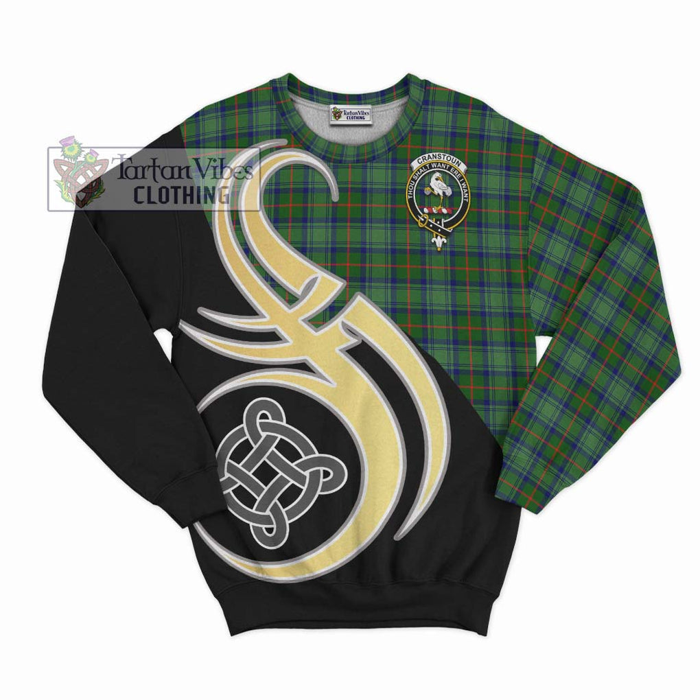 Cranstoun (Cranston) Tartan Sweatshirt with Family Crest and Celtic Symbol Style - Tartan Vibes Clothing