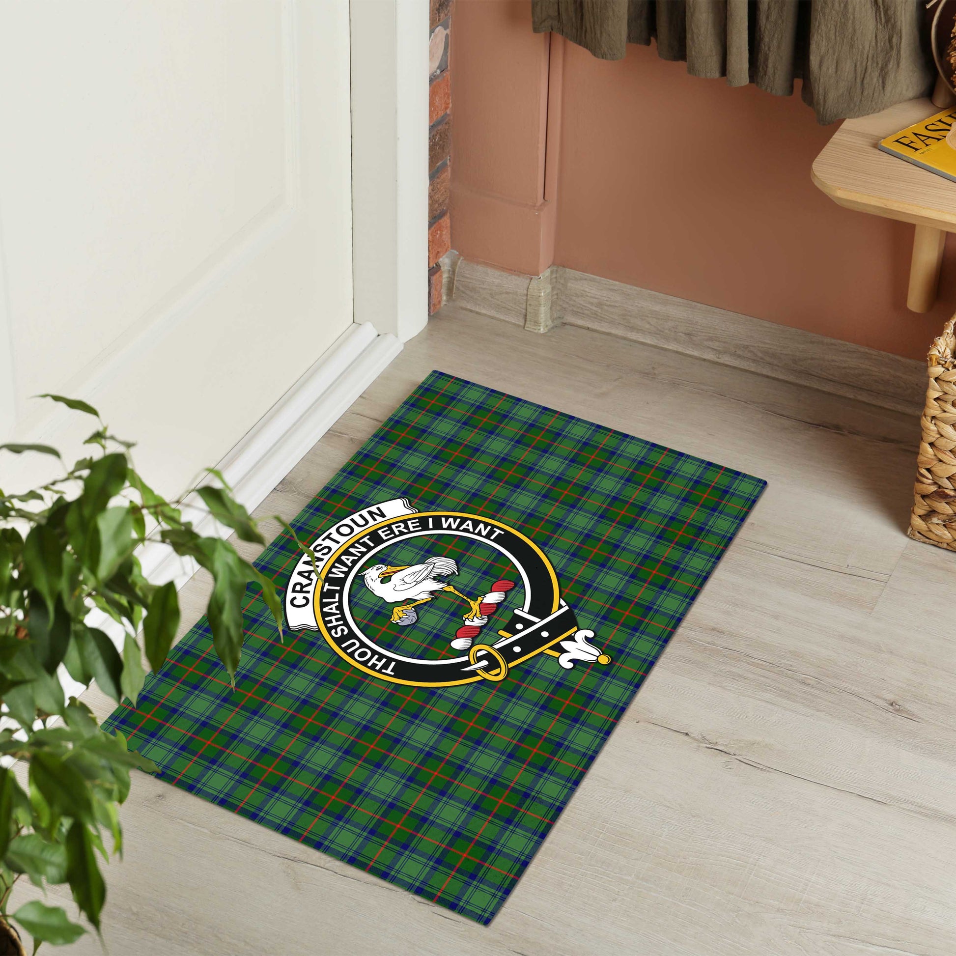 Cranstoun (Cranston) Tartan Rubber Doormat with Family Crest - Tartan Vibes Clothing