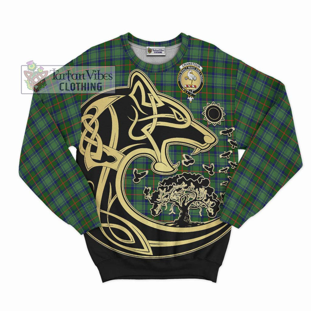 Cranstoun (Cranston) Tartan Sweatshirt with Family Crest Celtic Wolf Style - Tartan Vibes Clothing