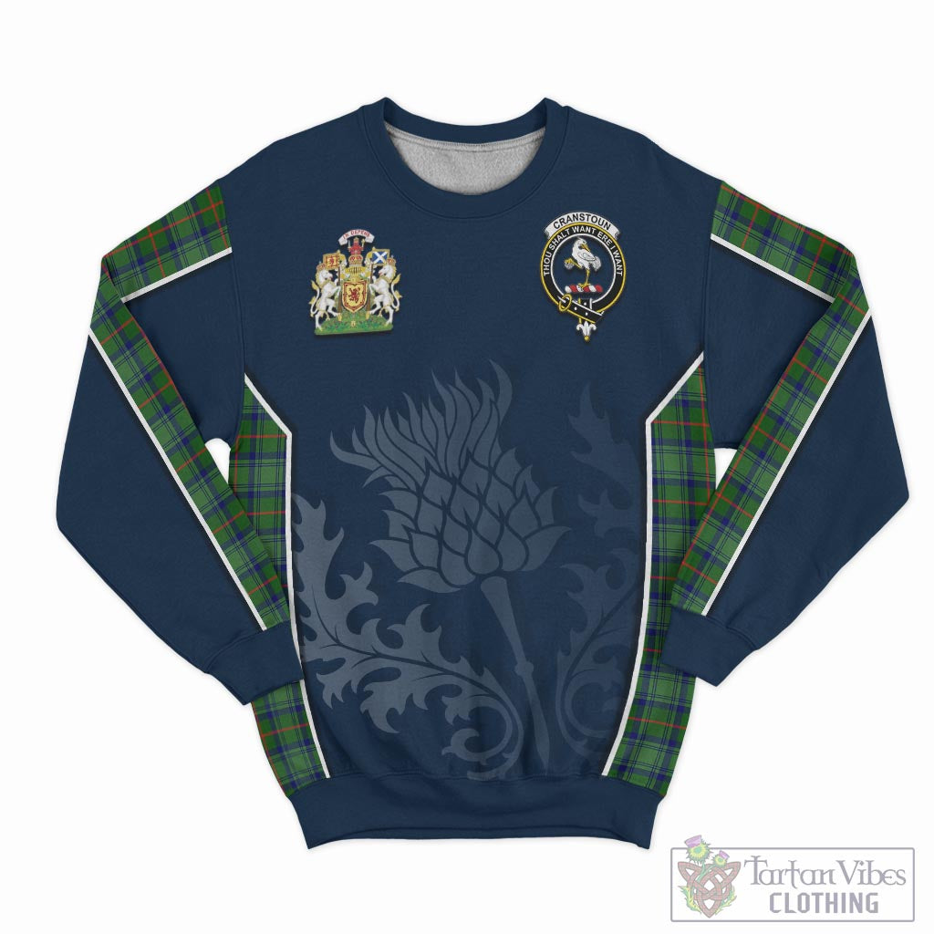 Cranstoun (Cranston) Tartan Sweatshirt with Family Crest and Scottish Thistle Vibes Sport Style - Tartan Vibes Clothing