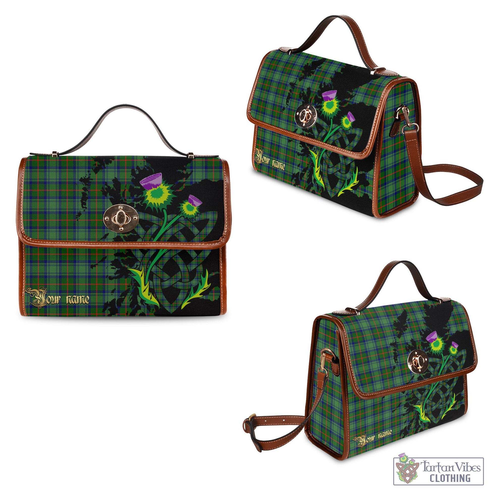 Tartan Vibes Clothing Cranstoun Tartan Waterproof Canvas Bag with Scotland Map and Thistle Celtic Accents