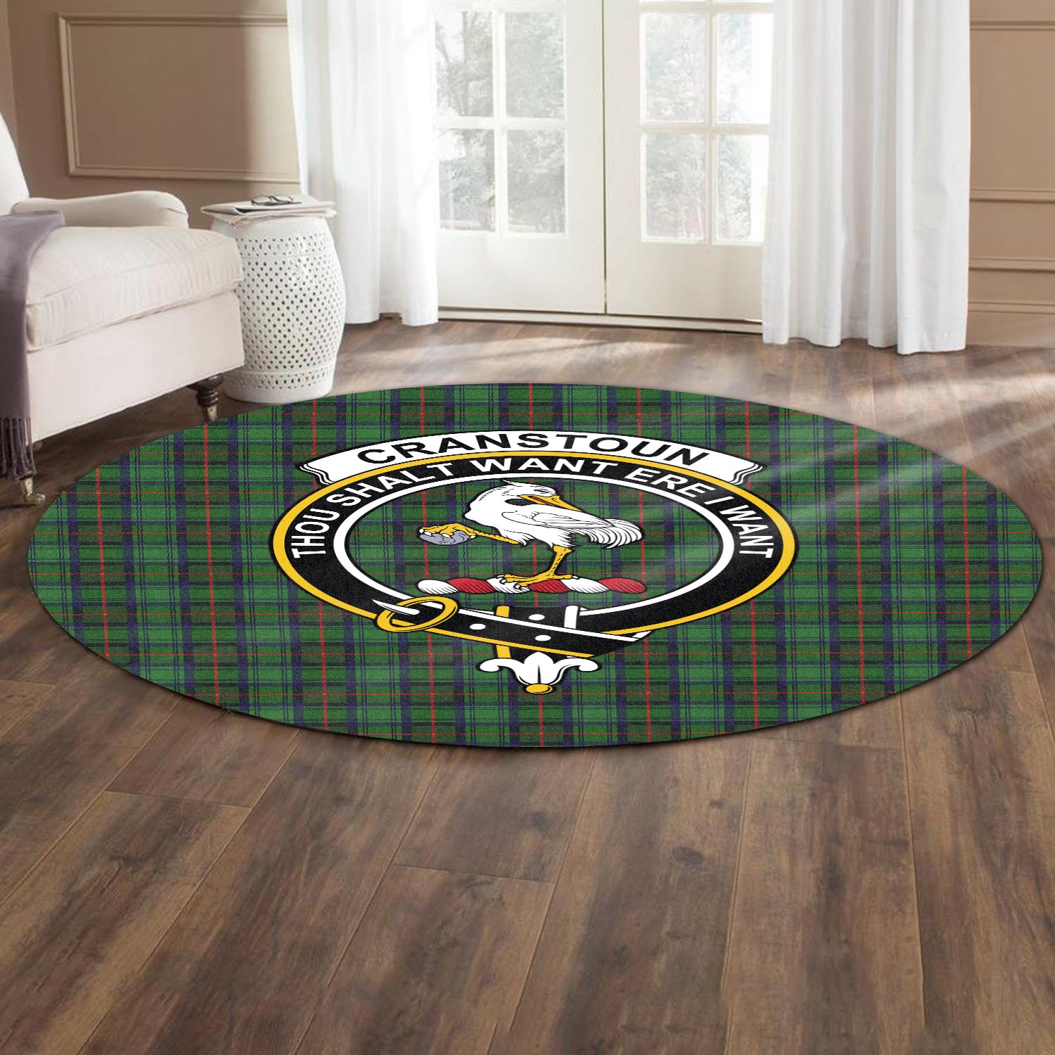 Cranstoun (Cranston) Tartan Round Rug with Family Crest - Tartan Vibes Clothing