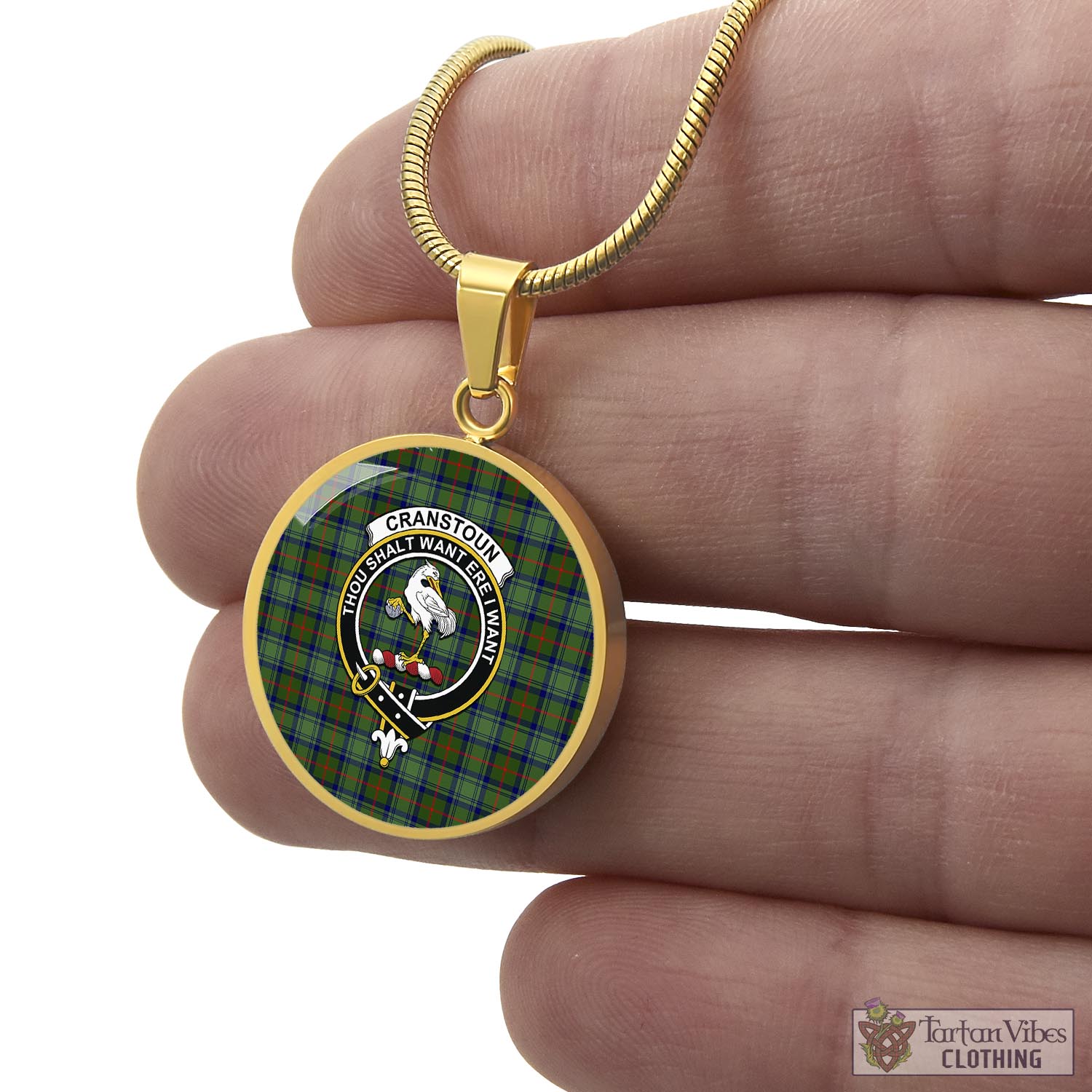 Cranstoun (Cranston) Tartan Circle Necklace with Family Crest - Tartan Vibes Clothing