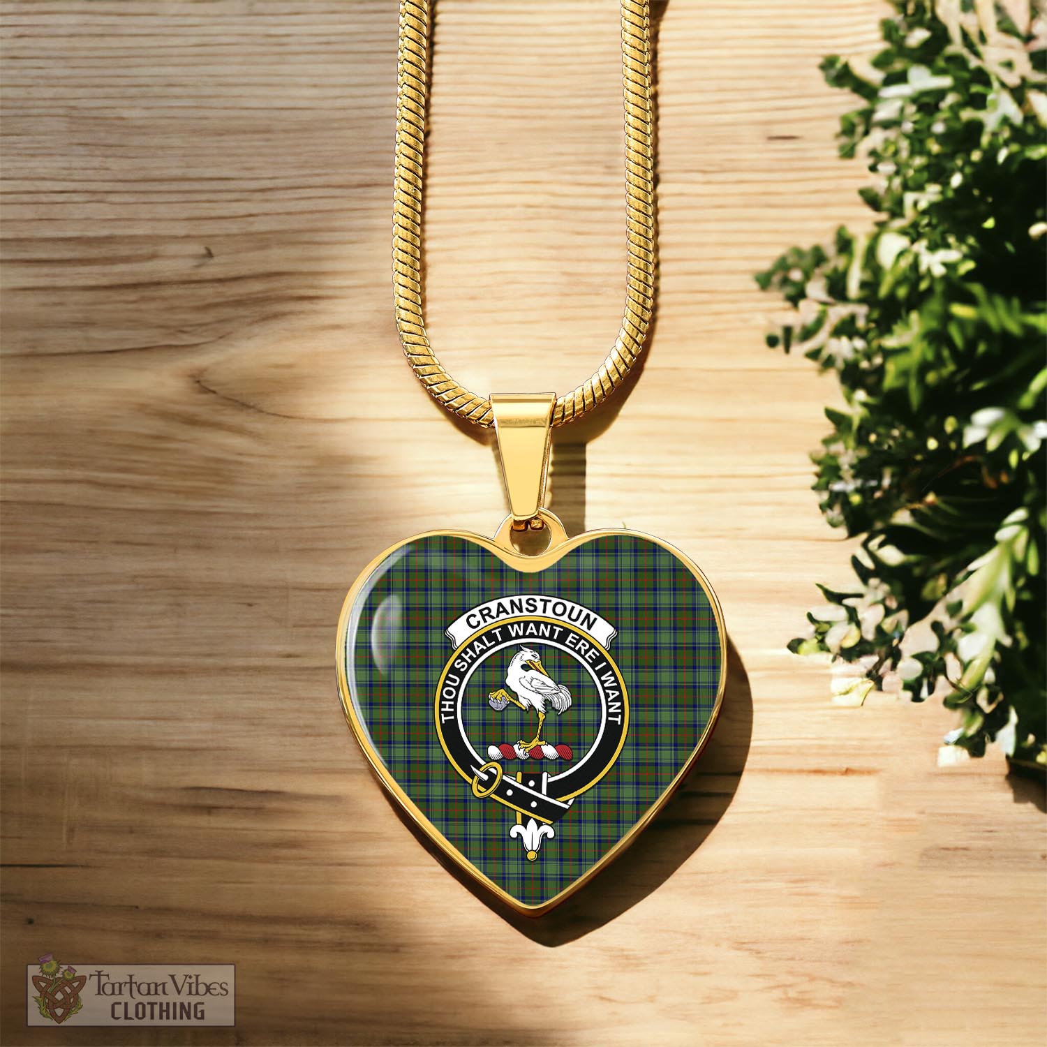 Cranstoun (Cranston) Tartan Heart Necklace with Family Crest Luxury Necklace (Gold) No - Tartan Vibes Clothing
