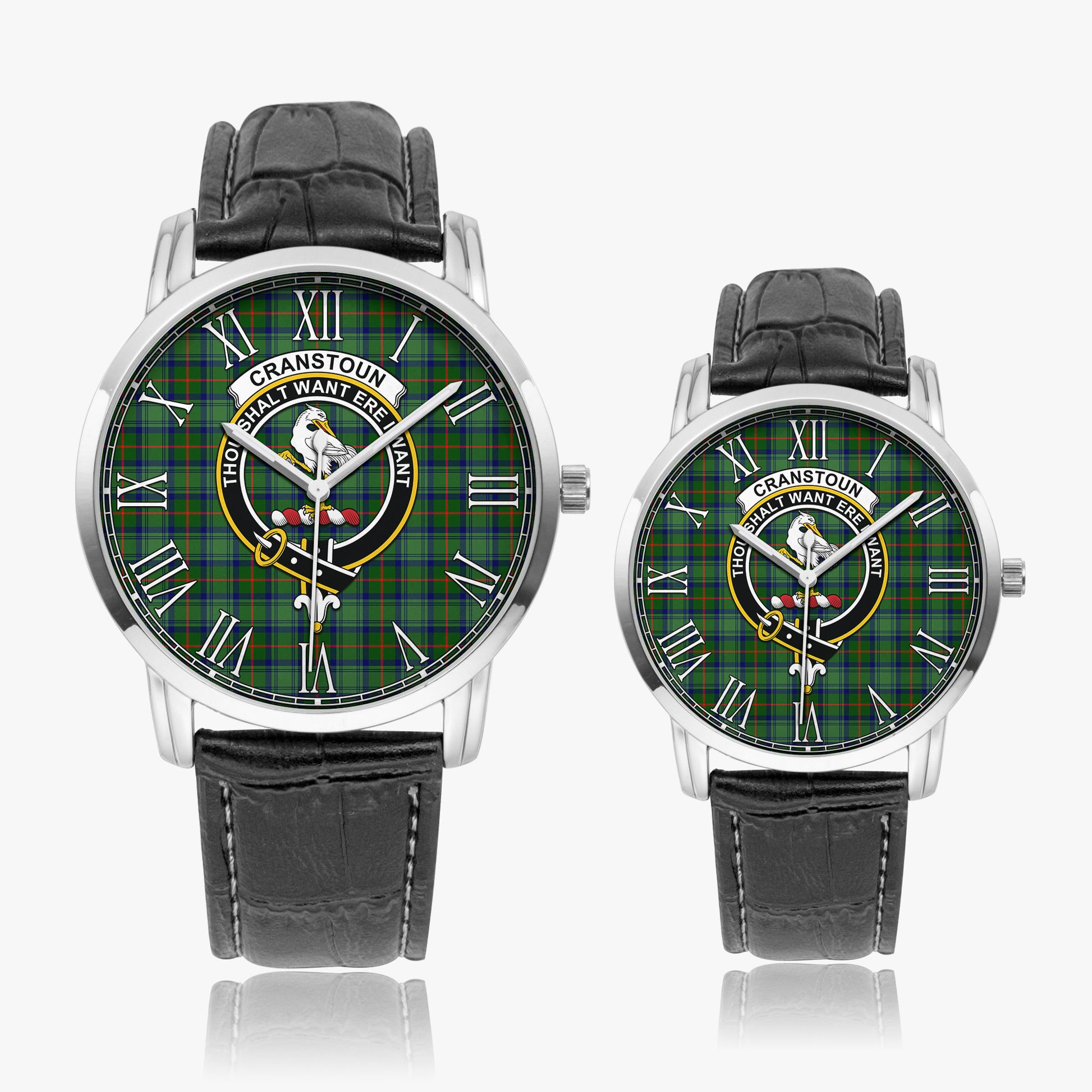 Cranstoun (Cranston) Tartan Family Crest Leather Strap Quartz Watch - Tartan Vibes Clothing