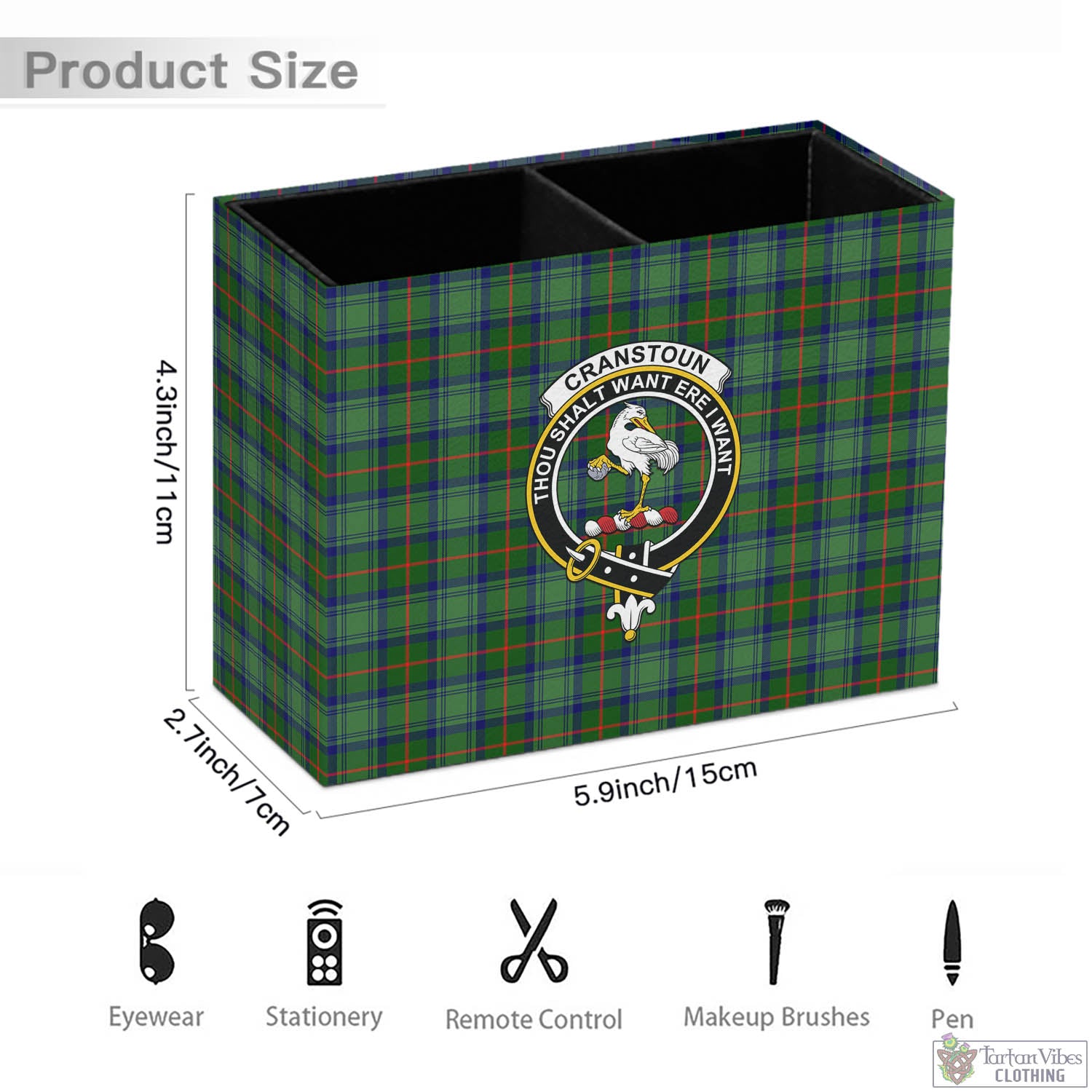 Cranstoun (Cranston) Tartan Pen Holder with Family Crest - Tartan Vibes Clothing