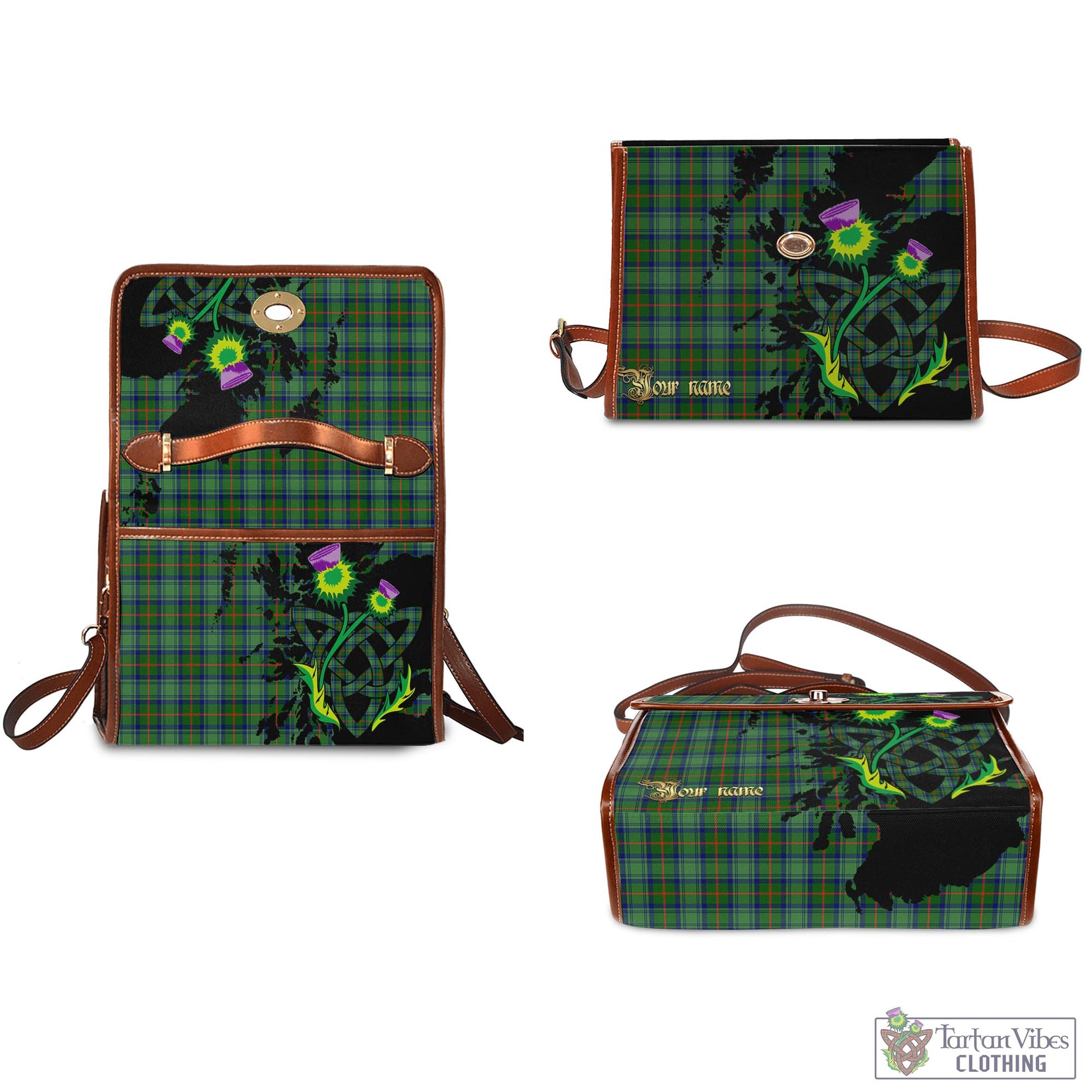 Tartan Vibes Clothing Cranstoun Tartan Waterproof Canvas Bag with Scotland Map and Thistle Celtic Accents