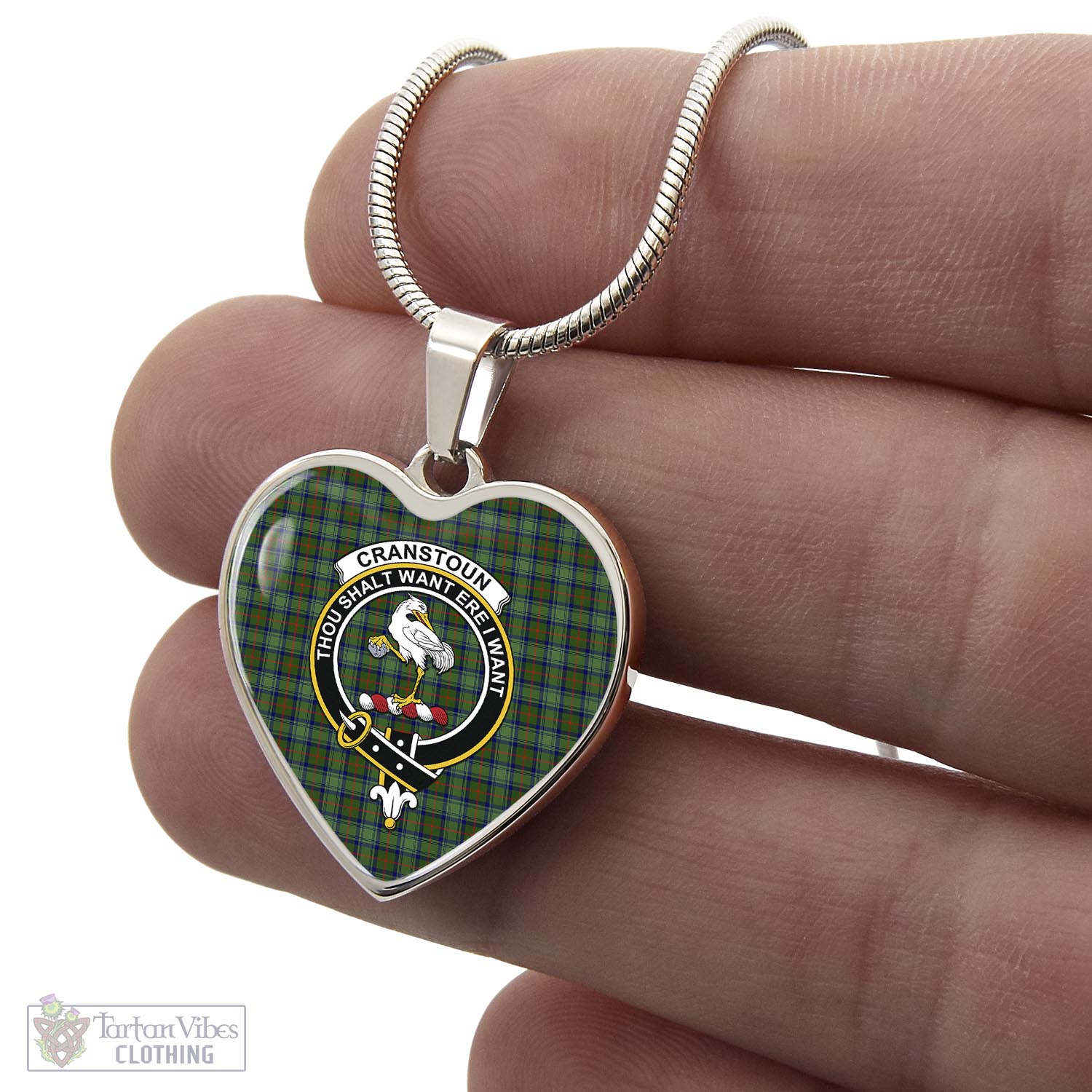 Cranstoun (Cranston) Tartan Heart Necklace with Family Crest - Tartan Vibes Clothing