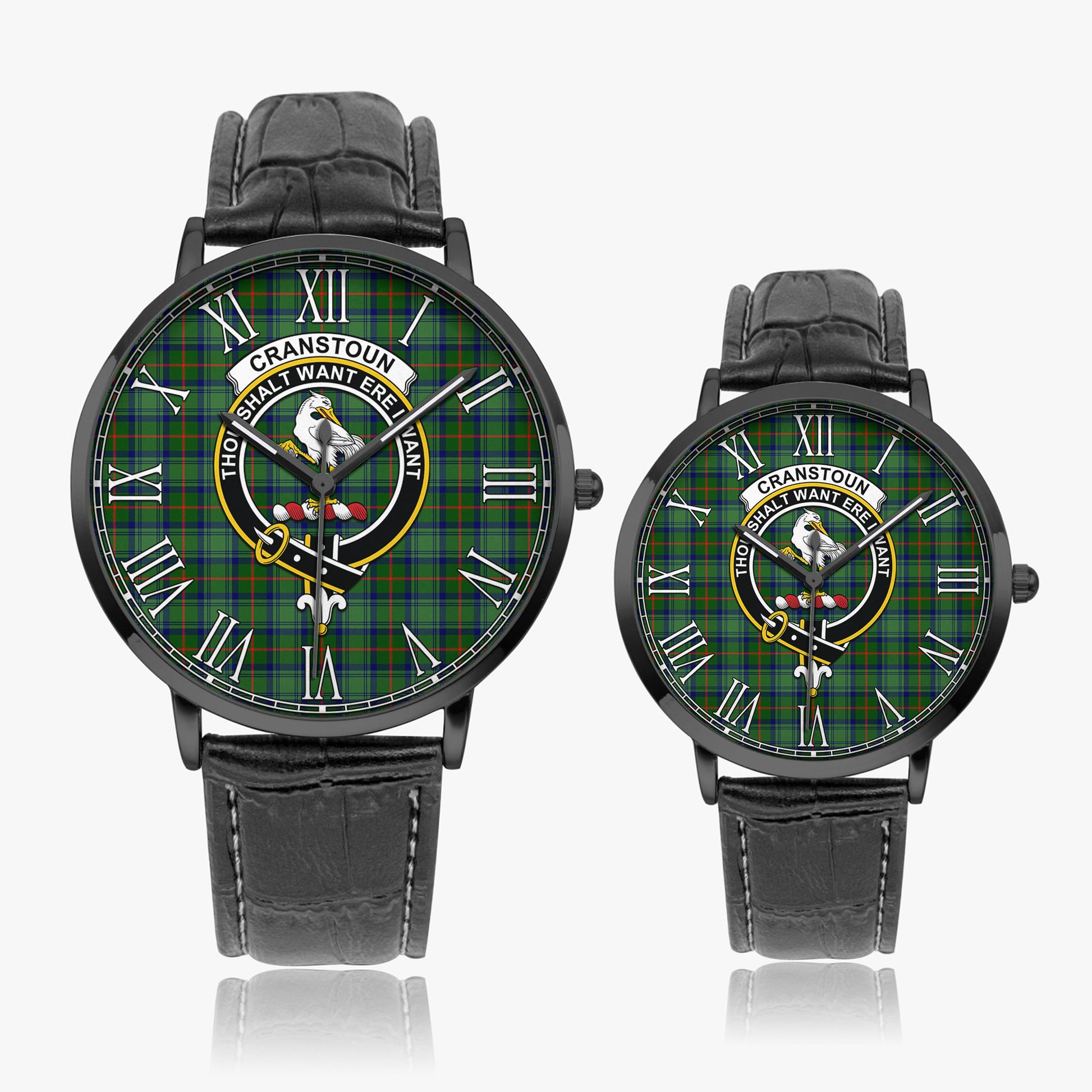 Cranstoun (Cranston) Tartan Family Crest Leather Strap Quartz Watch - Tartan Vibes Clothing