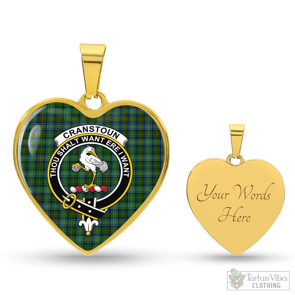 Cranstoun (Cranston) Tartan Heart Necklace with Family Crest Luxury Necklace (Gold) Yes - Tartan Vibes Clothing