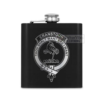 Cranstoun (Cranston) Crest Hip Flask Set 7oz Black Stainless Steel with A Gift Box One Size 7oz - 2D-tartanvibesclothing