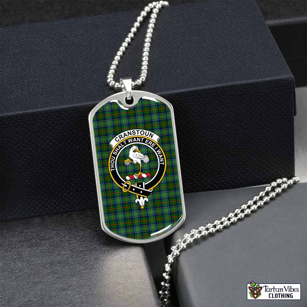 Cranstoun (Cranston) Tartan Dog Tag Necklace with Family Crest Silver No - Tartan Vibes Clothing