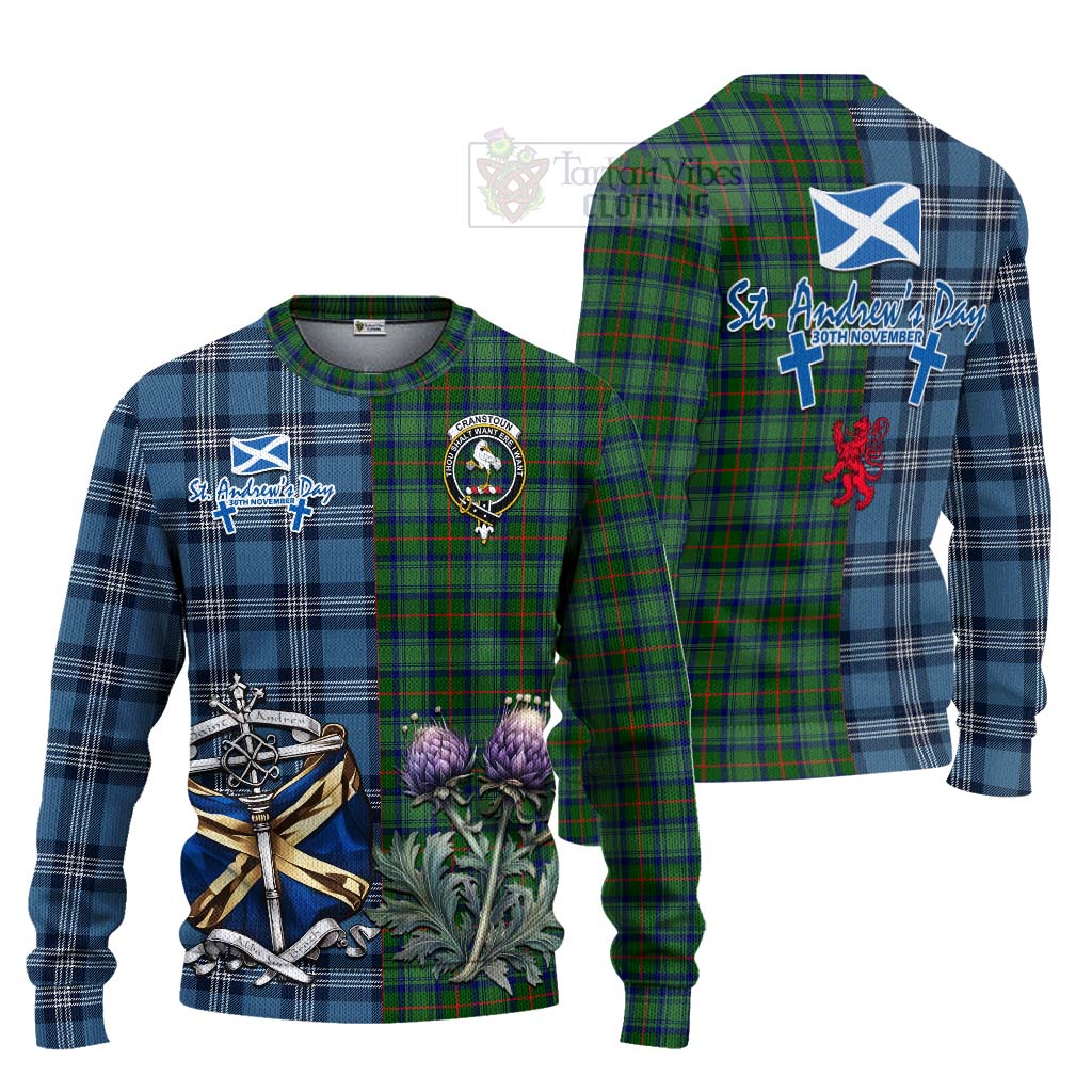 Cranstoun (Cranston) Tartan Knitted Sweater Happy St. Andrew's Day Half Tartan Style Unisex - Tartan Vibes Clothing