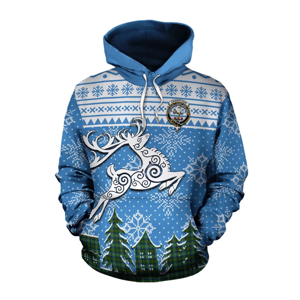 Cranstoun (Cranston) Clan Christmas Cotton Hoodie Celtic Reindeer Style Pullover Hoodie XS - Tartan Vibes Clothing