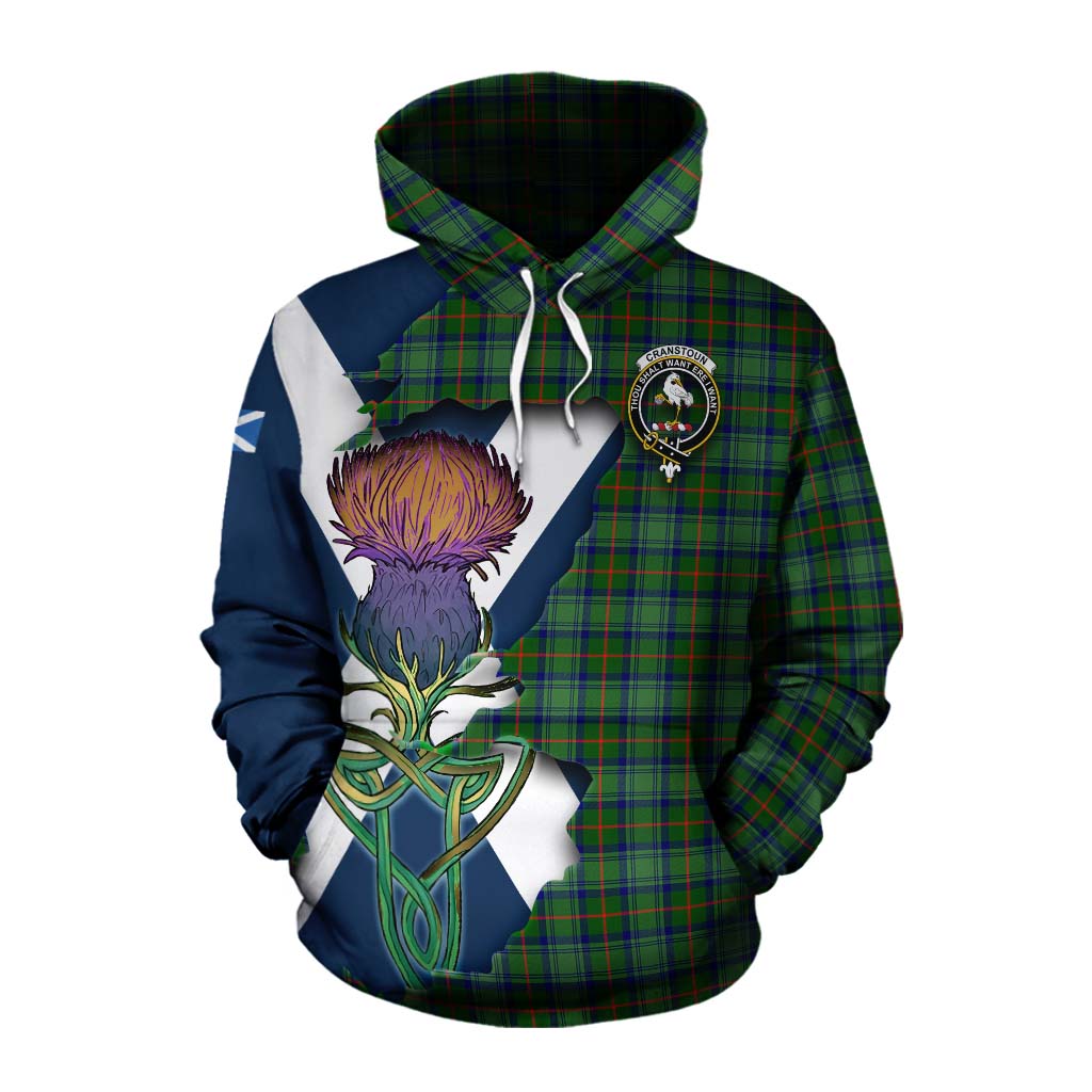 Tartan Vibes Clothing Cranstoun (Cranston) Tartan Family Crest Cotton Hoodie Scottish Thistle Celtic Inspired
