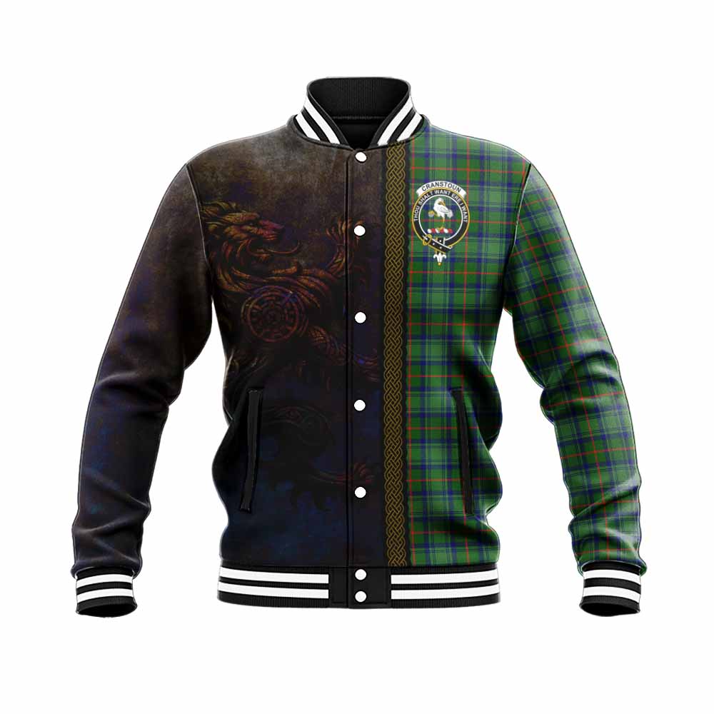 Tartan Vibes Clothing Cranstoun (Cranston) Tartan Family Crest Baseball Jacket Alba Gu Brath Be Brave Lion Ancient Style