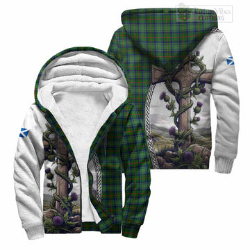 Cranstoun (Cranston) Tartan Sherpa Hoodie with Family Crest and St. Andrew's Cross Accented by Thistle Vines Unisex S - Tartan Vibes Clothing