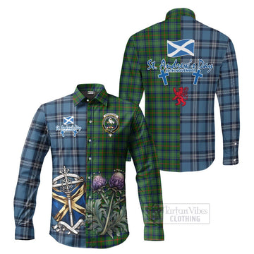 Cranstoun (Cranston) Tartan Long Sleeve Button Shirt Happy St. Andrew's Day Half Tartan Style Men's Shirt S - Tartan Vibes Clothing