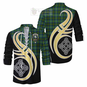 Cranstoun (Cranston) Tartan Ghillie Kilt Shirt with Family Crest and Celtic Symbol Style Men - Tartan Vibes Clothing