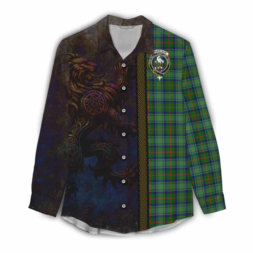 Tartan Vibes Clothing Cranstoun (Cranston) Tartan Family Crest Women's Casual Shirt Alba Gu Brath Be Brave Lion Ancient Style