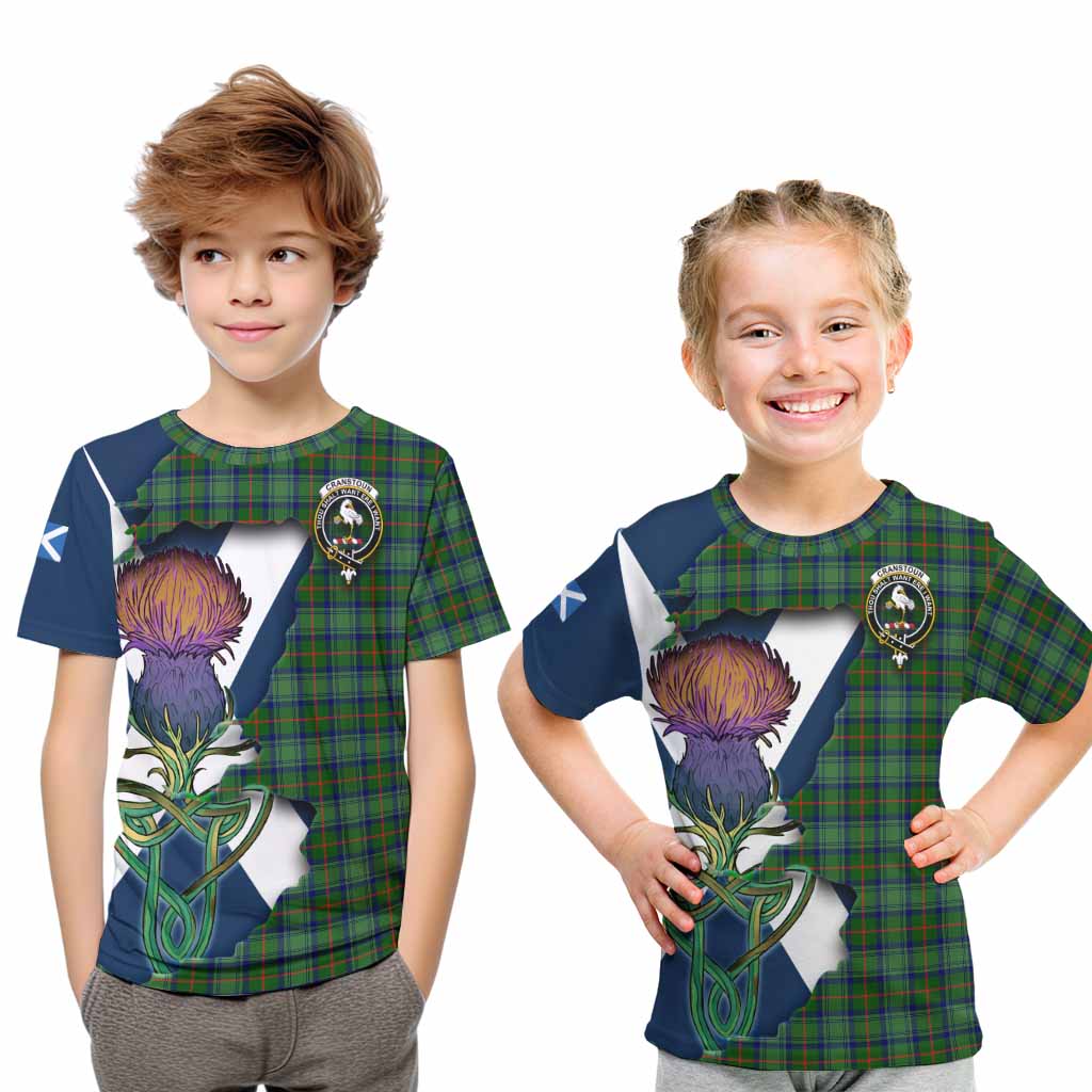 Tartan Vibes Clothing Cranstoun (Cranston) Tartan Family Crest Kid T-Shirt Scottish Thistle Celtic Inspired