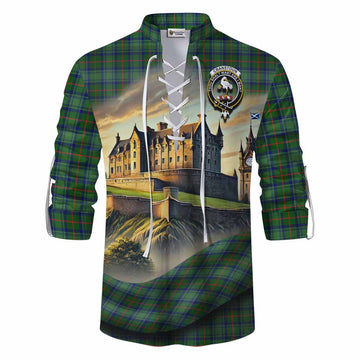 Cranstoun (Cranston) Tartan Family Crest Ghillie Kilt Shirt with Scottish Ancient Castle Style Men - Tartan Vibes Clothing