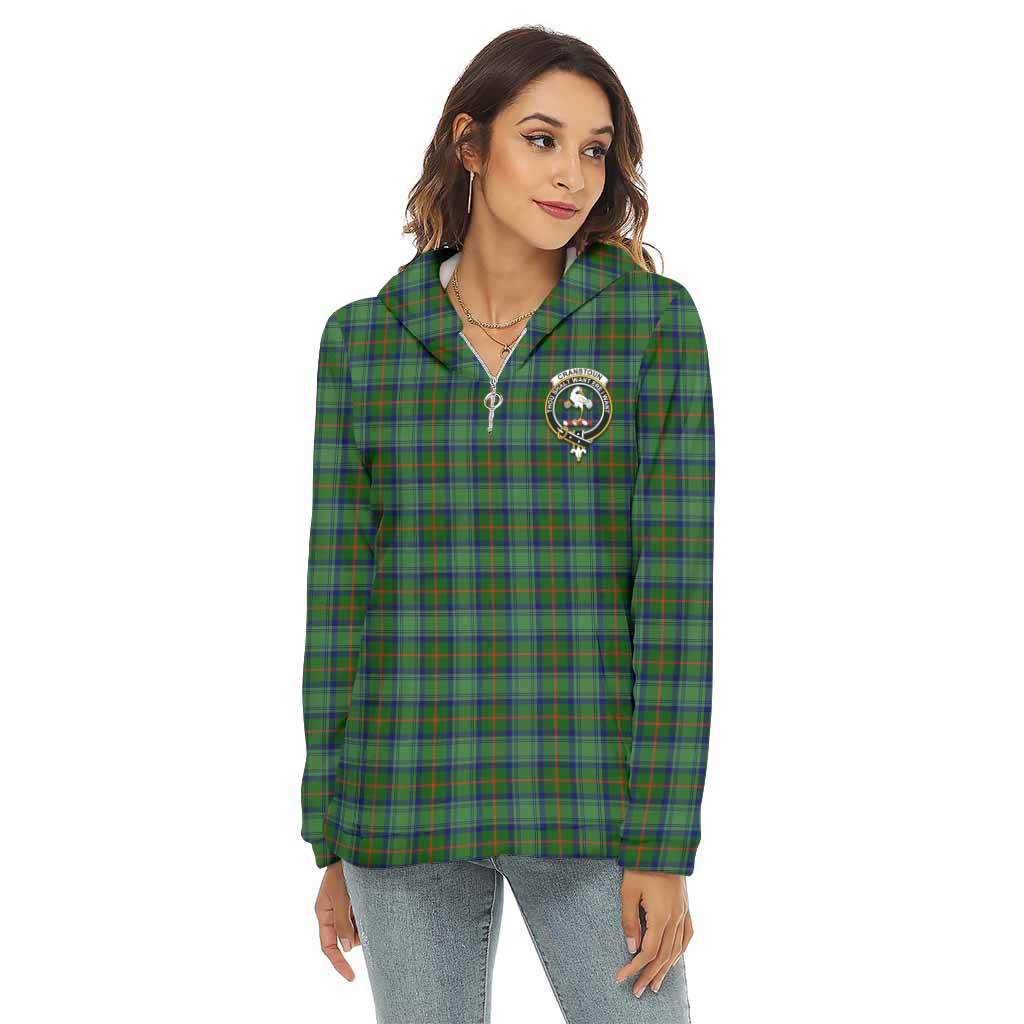 Cranstoun (Cranston) Tartan Women's Borg Fleece Hoodie with Half Zip with Family Crest Female - Tartan Vibes Clothing