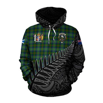 Tartan Vibes Clothing Cranstoun (Cranston) Crest Tartan Cotton Hoodie with New Zealand Silver Fern Half Style