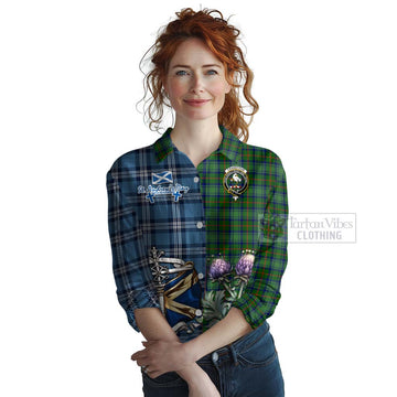 Cranstoun (Cranston) Tartan Women's Casual Shirt Happy St. Andrew's Day Half Tartan Style Female - Tartan Vibes Clothing