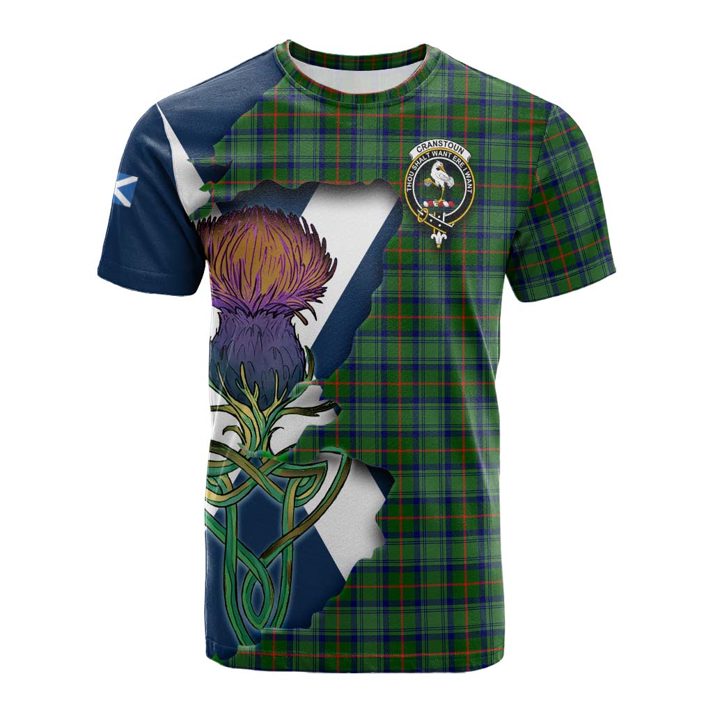 Tartan Vibes Clothing Cranstoun (Cranston) Tartan Family Crest Cotton T-shirt Scottish Thistle Celtic Inspired