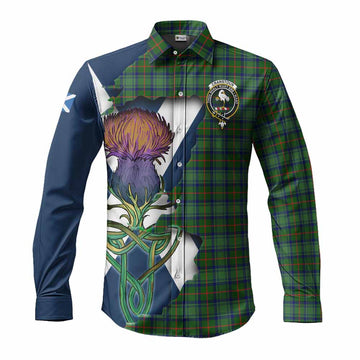 Tartan Vibes Clothing Cranstoun (Cranston) Tartan Family Crest Long Sleeve Button Shirt Scottish Thistle Celtic Inspired