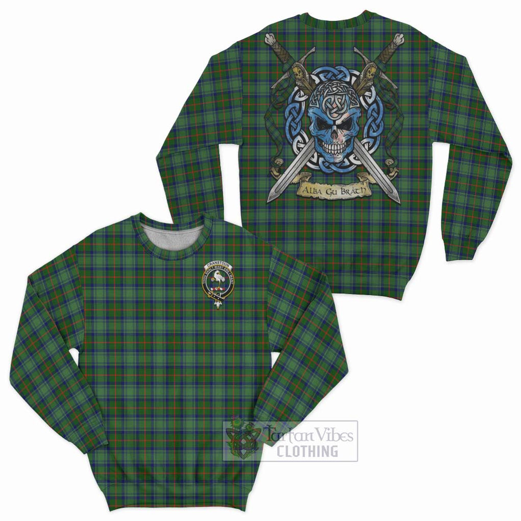 Cranstoun (Cranston) Tartan Sweatshirt with Family Crest Celtic Skull Style Unisex - Tartan Vibes Clothing