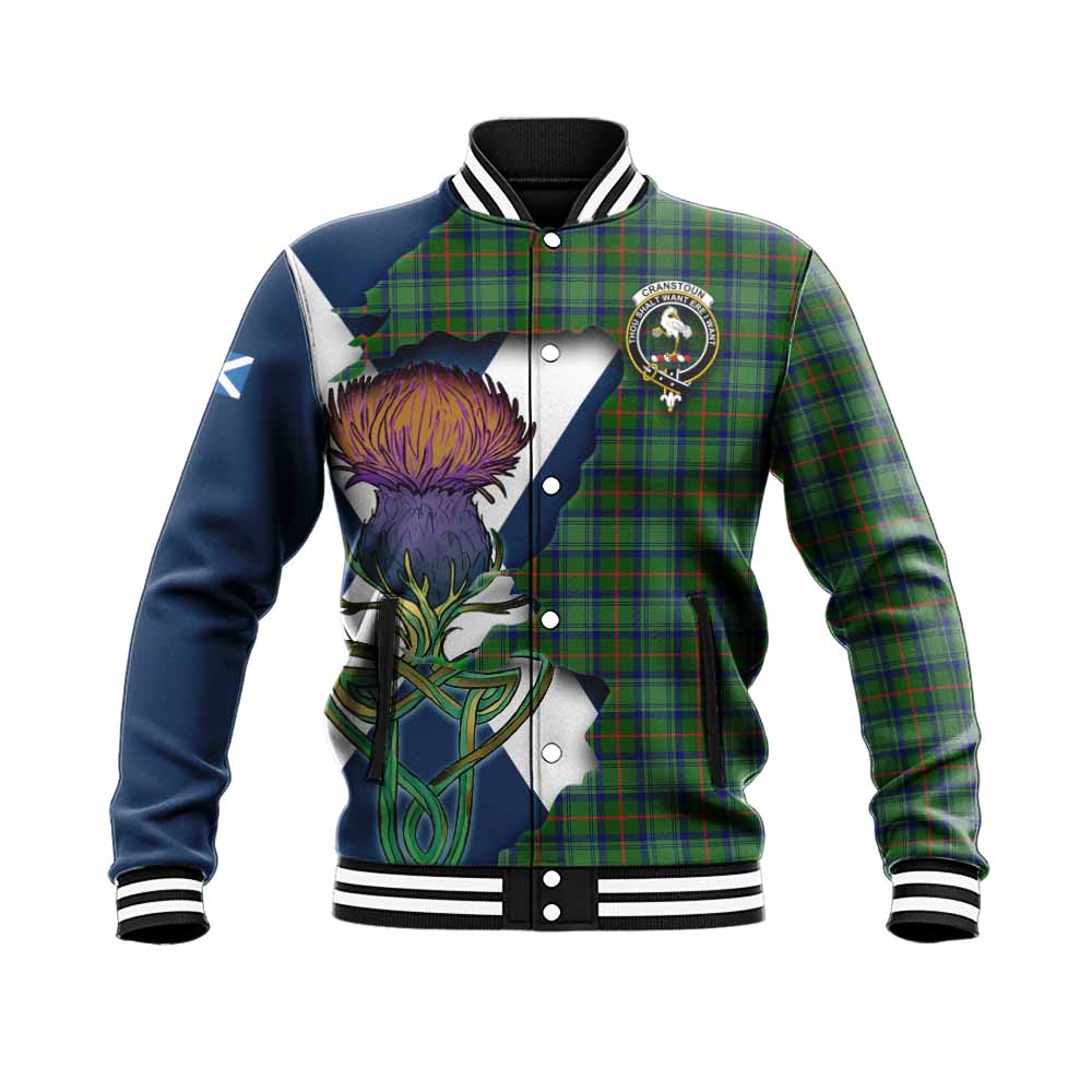Tartan Vibes Clothing Cranstoun (Cranston) Tartan Family Crest Baseball Jacket Scottish Thistle Celtic Inspired