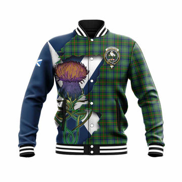 Tartan Vibes Clothing Cranstoun (Cranston) Tartan Family Crest Baseball Jacket Scottish Thistle Celtic Inspired