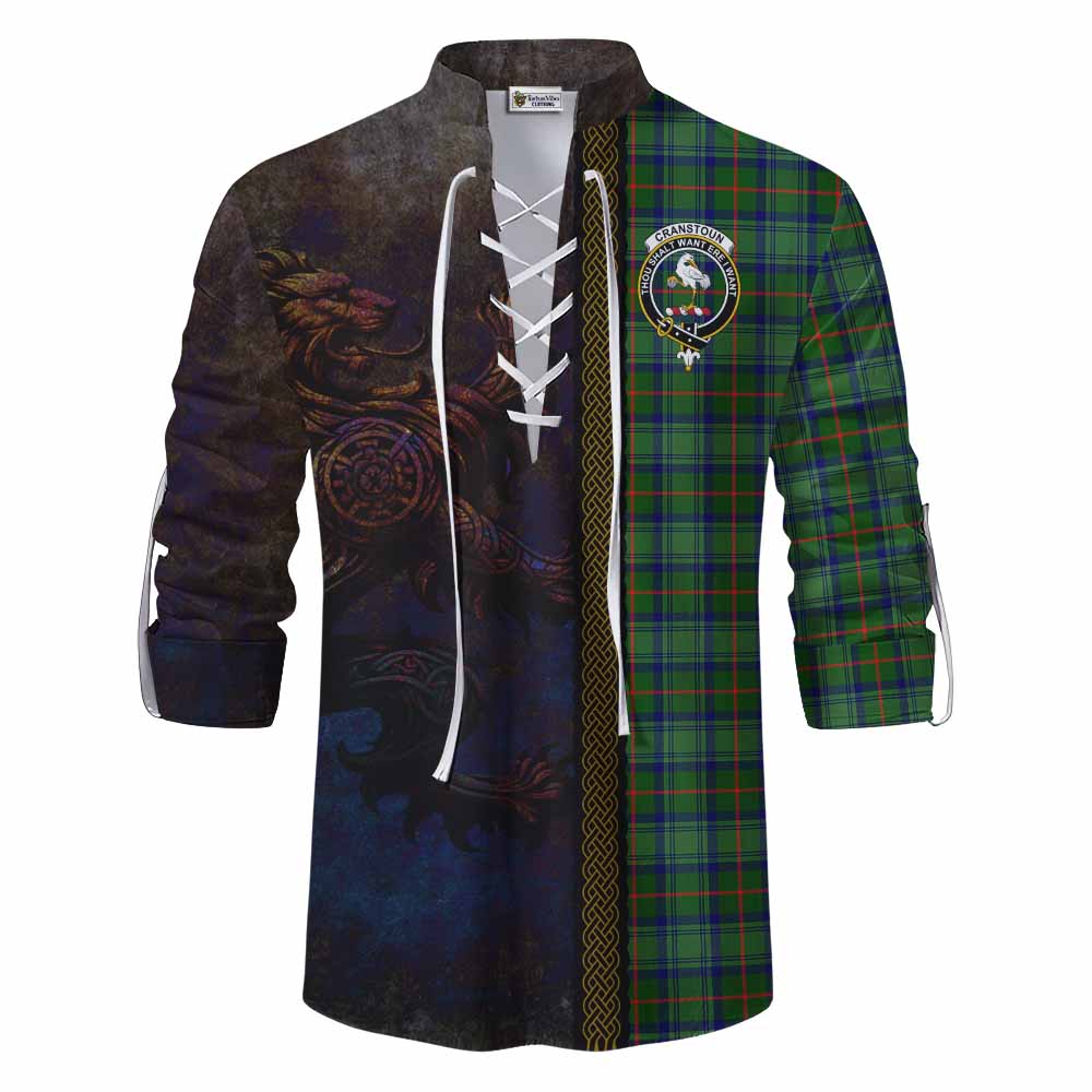 Tartan Vibes Clothing Cranstoun (Cranston) Tartan Family Crest Ghillie Kilt Shirt Alba Gu Brath Be Brave Lion Ancient Style