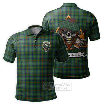 Cranstoun (Cranston) Tartan Polo Shirt with Family Crest and Bearded Skull Holding Bottles of Whiskey Kid - Tartan Vibes Clothing