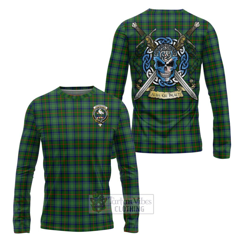 Cranstoun (Cranston) Tartan Long Sleeve T-Shirt with Family Crest Celtic Skull Style Unisex - Tartan Vibes Clothing