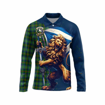 Cranstoun (Cranston) Tartan Family Crest Long Sleeve Polo Shirt with Scottish Majestic Lion Unisex - Tartan Vibes Clothing