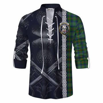 Cranstoun (Cranston) Tartan Ghillie Kilt Shirt with Family Crest Cross Sword Thistle Celtic Vibes Men - Tartan Vibes Clothing