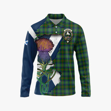 Tartan Vibes Clothing Cranstoun (Cranston) Tartan Family Crest Long Sleeve Polo Shirt Scottish Thistle Celtic Inspired