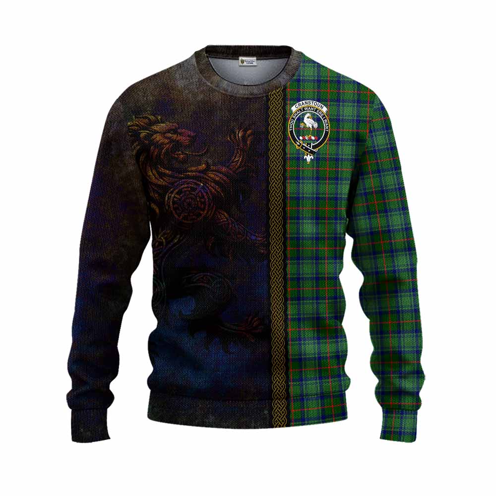 Tartan Vibes Clothing Cranstoun (Cranston) Tartan Family Crest Knitted Sweater Alba Gu Brath Be Brave Lion Ancient Style