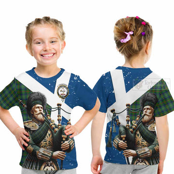 Cranstoun (Cranston) Tartan Kid T-Shirt with Family Crest Scottish Bagpiper Vibes - Tartan Vibes Clothing
