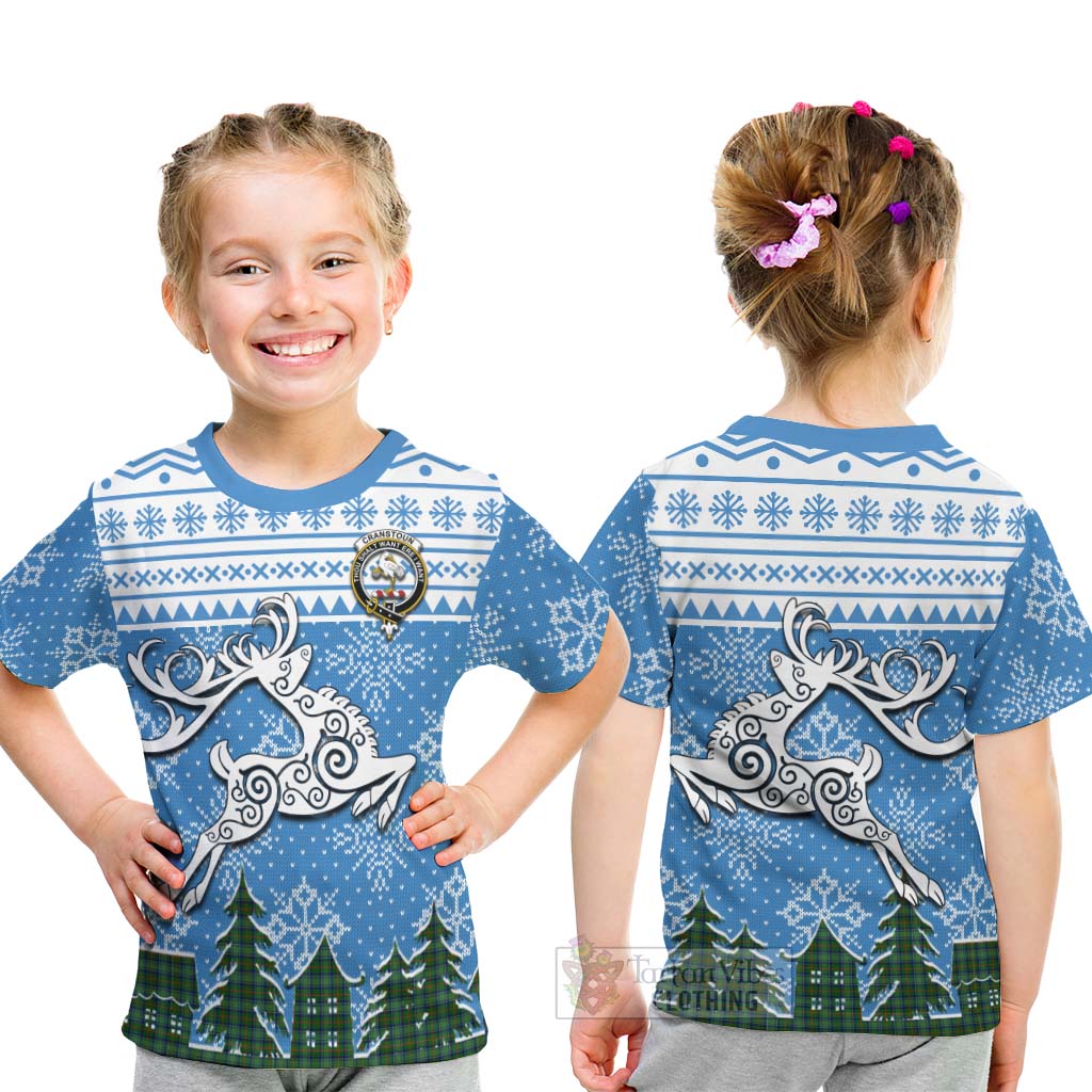 Cranstoun (Cranston) Clan Christmas Kid T-Shirt Celtic Reindeer Style - Tartan Vibes Clothing