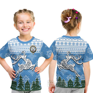 Cranstoun (Cranston) Clan Christmas Kid T-Shirt Celtic Reindeer Style - Tartan Vibes Clothing